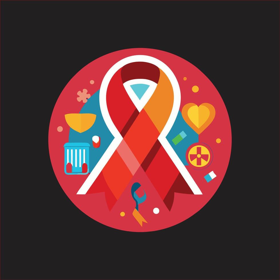 Red ribbon with icons and symbols on it vector
