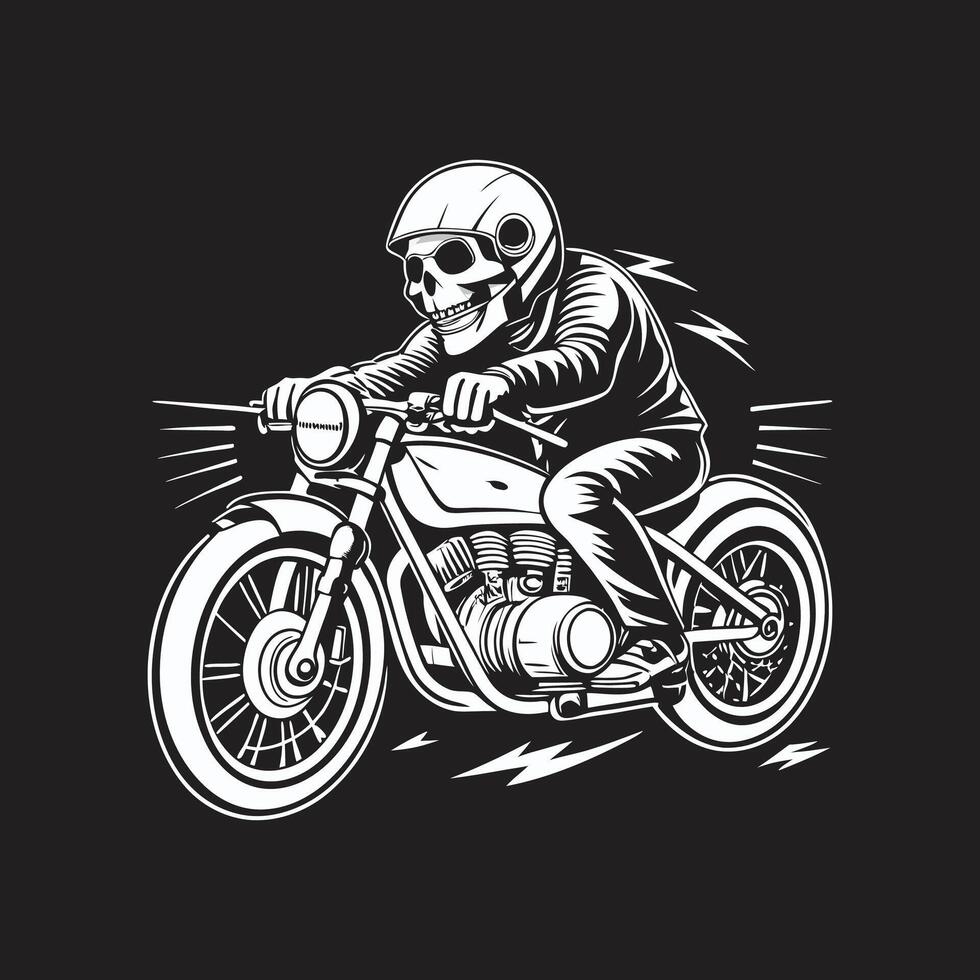 A skull riding a motorcycle on a black background vector