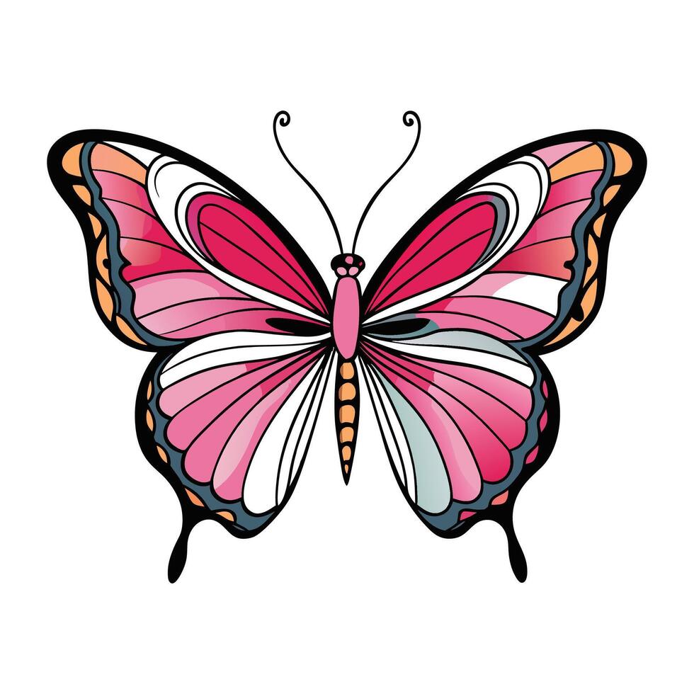 A pink butterfly with black wings on a white background vector