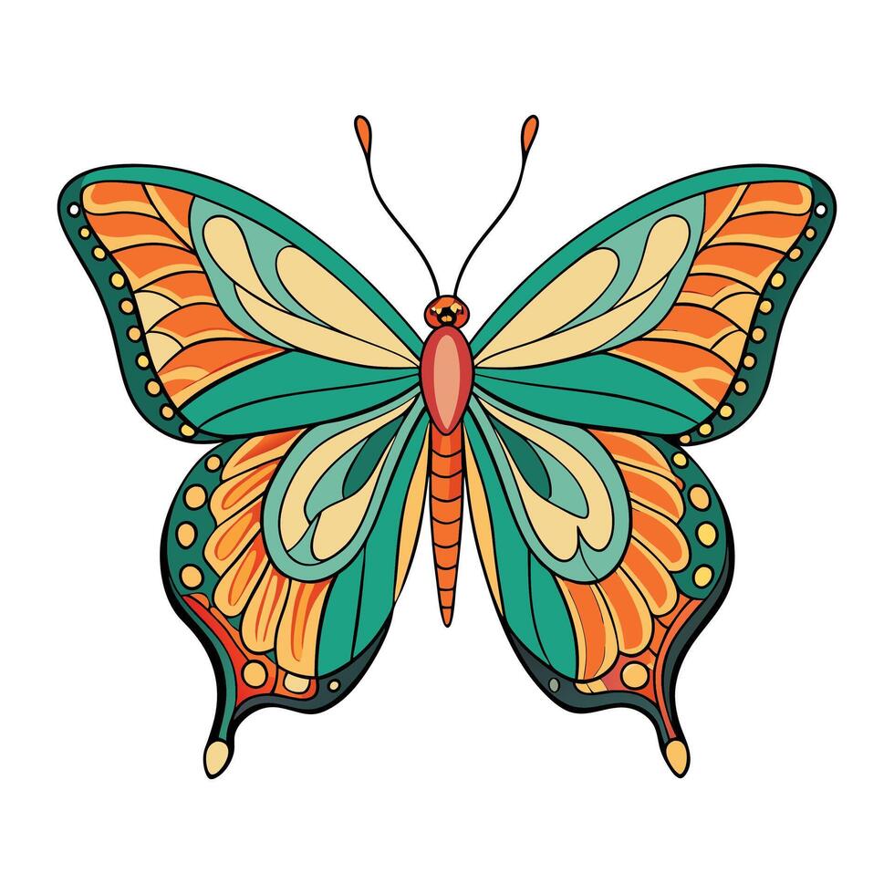 A colorful butterfly with orange and green wings vector