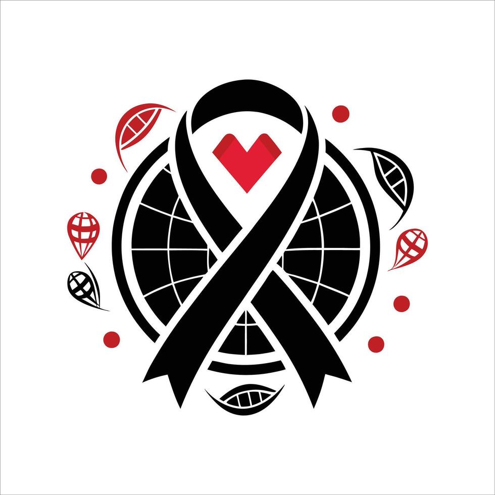 The world is a heart logo with a black ribbon and heart vector