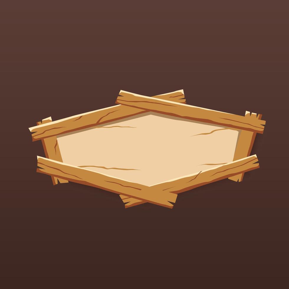 Wooden sign with frame, hexagon shape vector