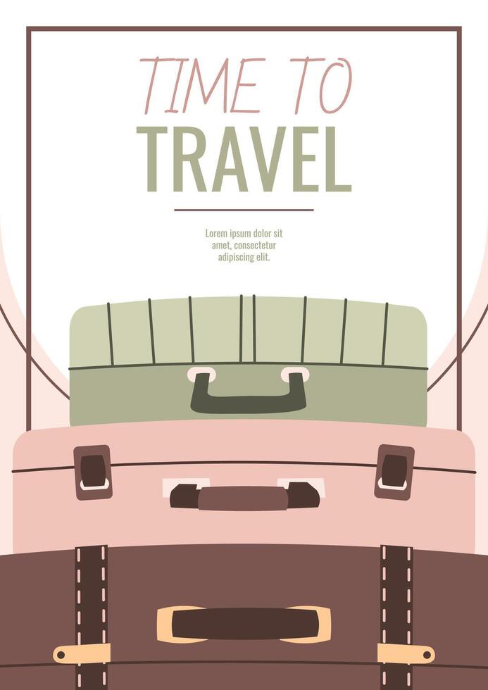 Travel flyer design. Poster with a bunch of suitcases. Travel around the world, summer vacation. Banner for a travel agency. vector