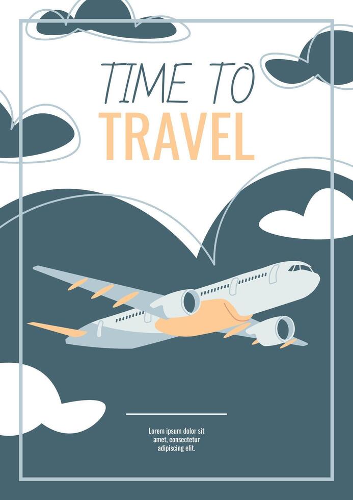 Flyer design travel. Poster with a plane flying in the sky. Travel around the world, summer vacation. Banner for a travel agency. vector