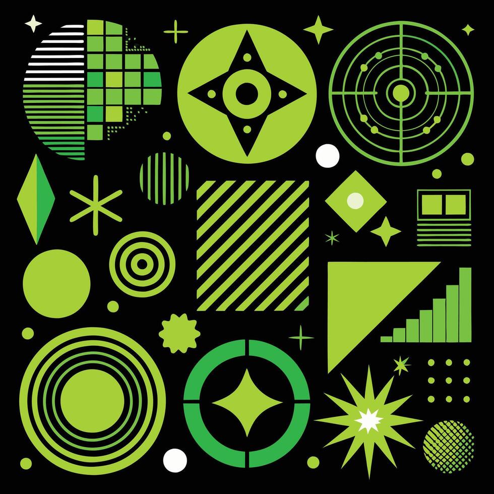 a green cube with various objects and symbols vector