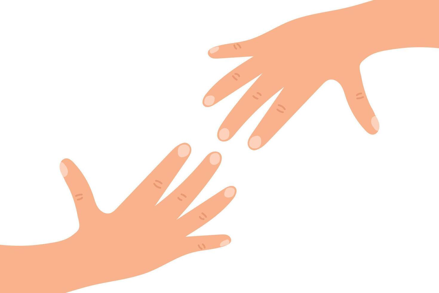 Two cartoon human hands reaching to each other. Helping hand symbol vector