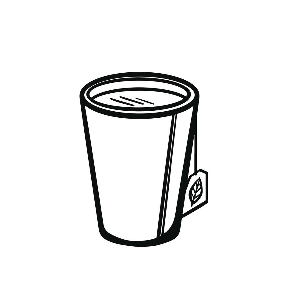 Paper cup with tea line, outline. illustration vector