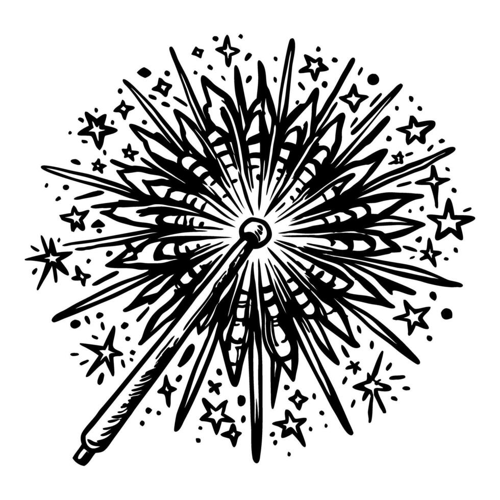 HandDrawn Magic Wand and Starburst Illustration for Stock Graphics vector