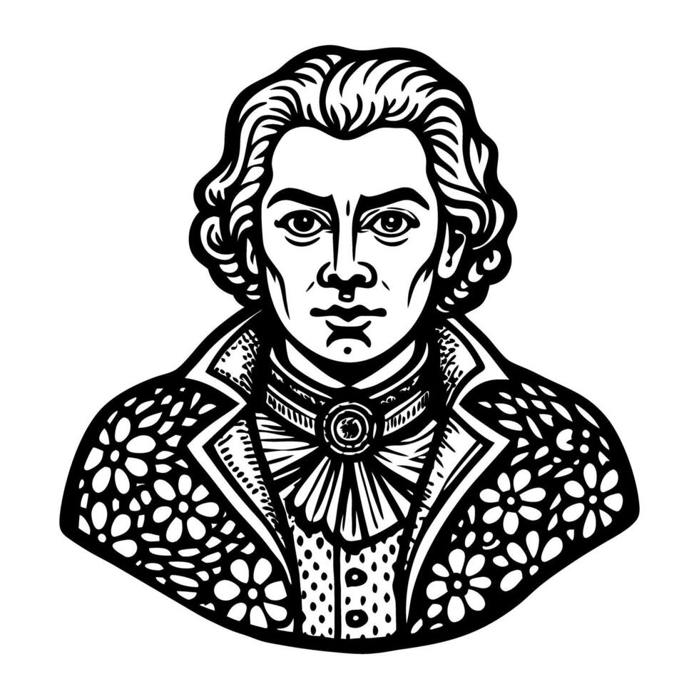 Vintage Gentleman Illustration in Floral Attire Black and White Portrait Art vector