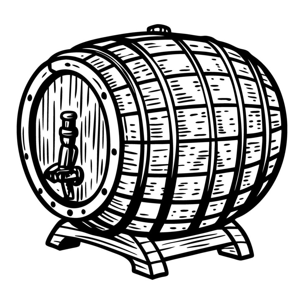 Vintage Wooden Barrel Illustration Rustic Charm and Craftsmanship in Black and White Art vector
