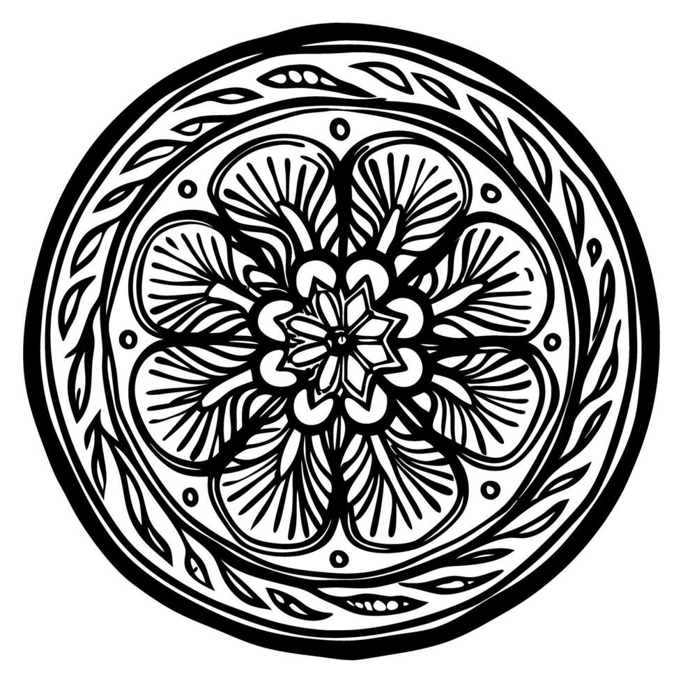 Black and White Mandala Art Intricate Circular Floral Design vector