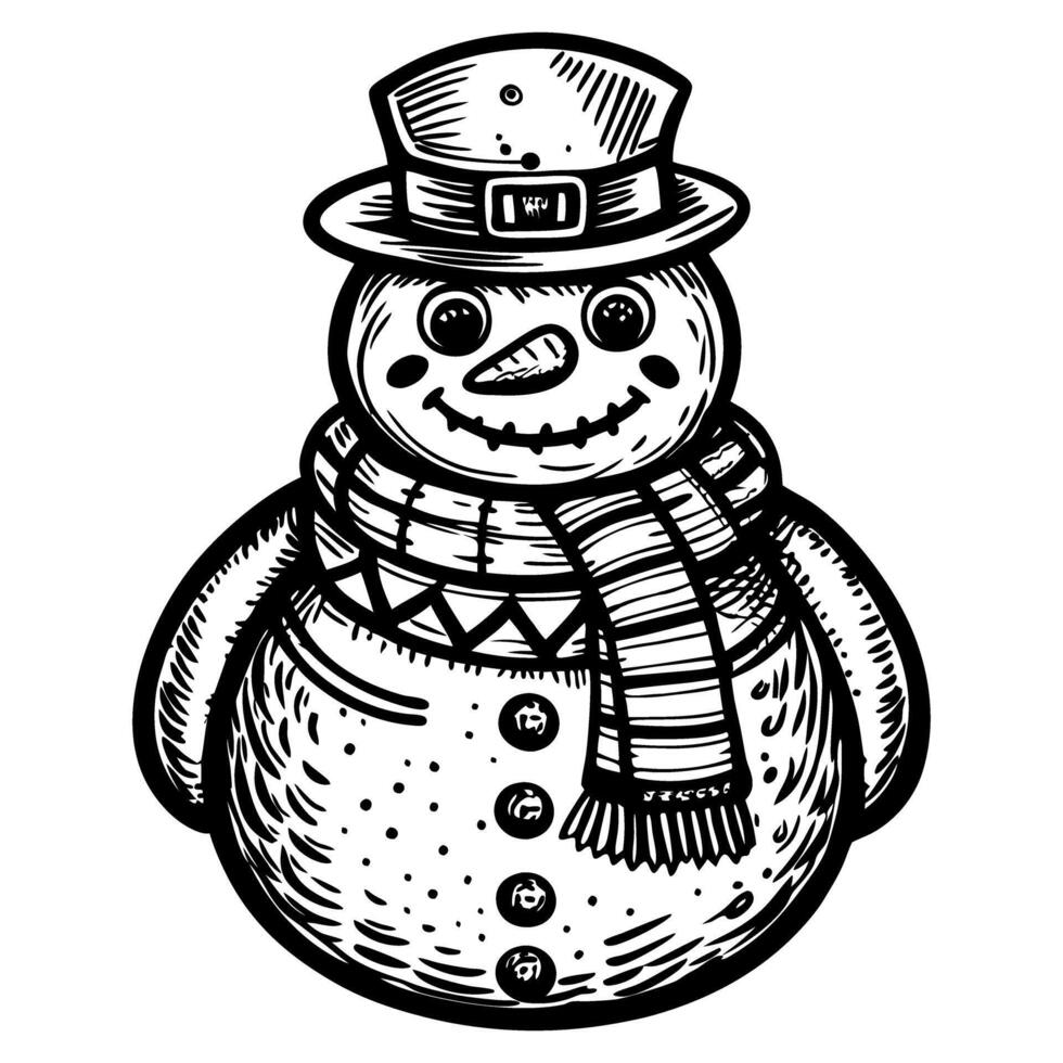 Vintage Snowman Illustration with Scarf and Hat Classic Winter Holiday Art vector
