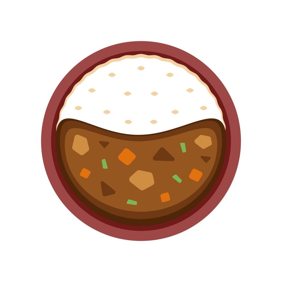 Japanese curry cartoon . Japanese curry top view on white background. vector