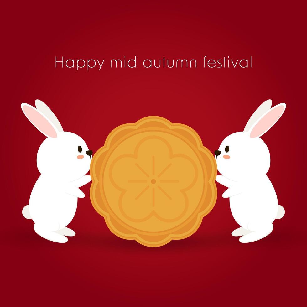 Chinese Mid autumn festival design with Mid Autumn Festival in chinese caption. Cute rabbit. vector