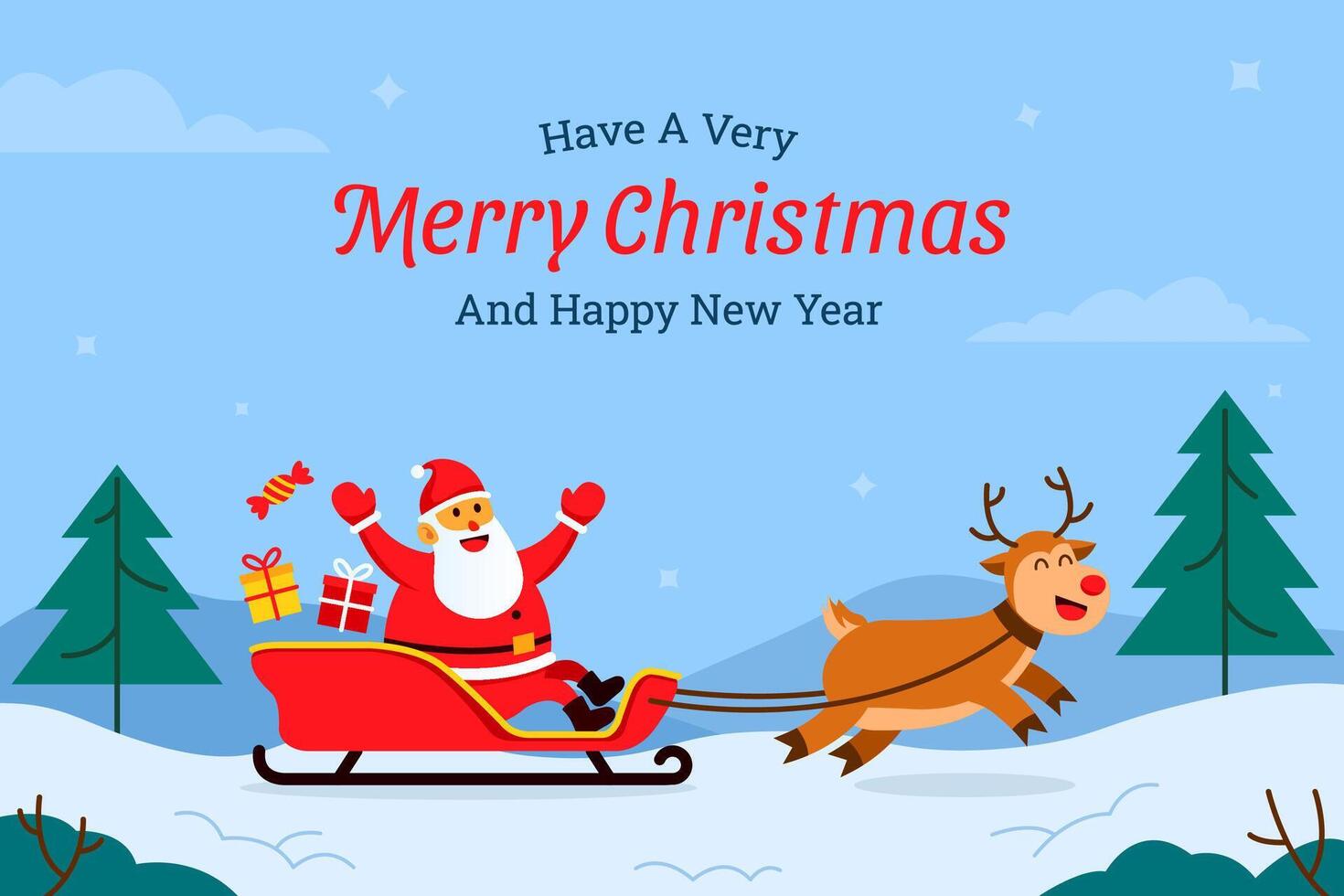 Red Nose Deer and Santa Snow Sledding vector