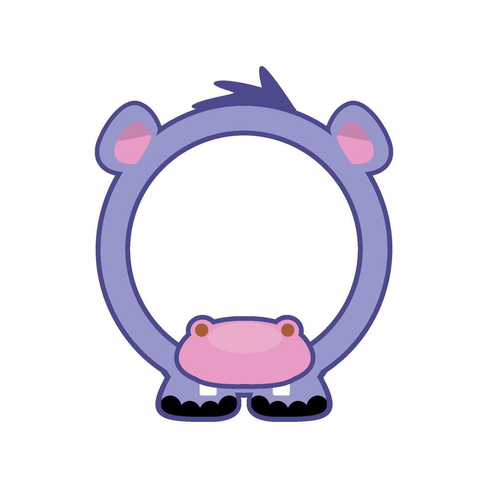 Cute circle Hippo frame. Cartoon avatar for UI games. Empty animal frame for your kids decor, print or stickers. vector