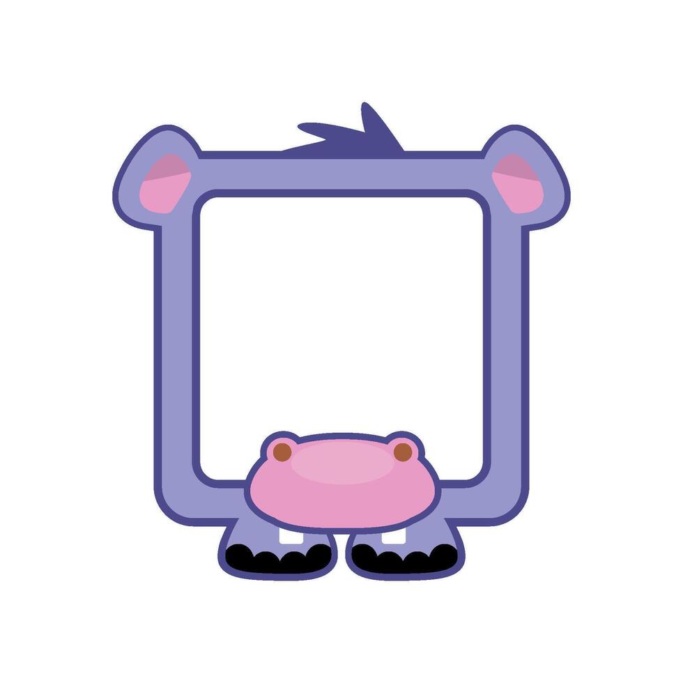 Cute square Hippo frame. Cartoon avatar for UI games. Empty animal frame for your kids decor, print or stickers. vector
