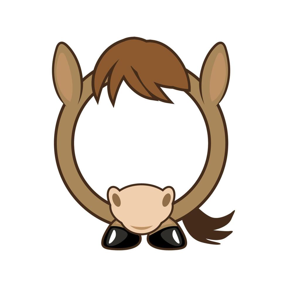 Round horse frame, cartoon avatar for ui games. Empty animal frame for your kids decor, print or stickers vector