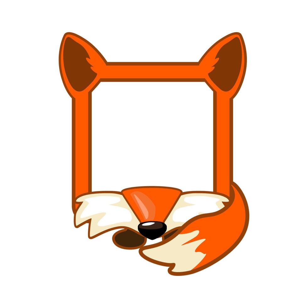 Cute Square Fox frame. Cartoon avatar for UI games. Empty animal frame for your kids decor, print or stickers vector