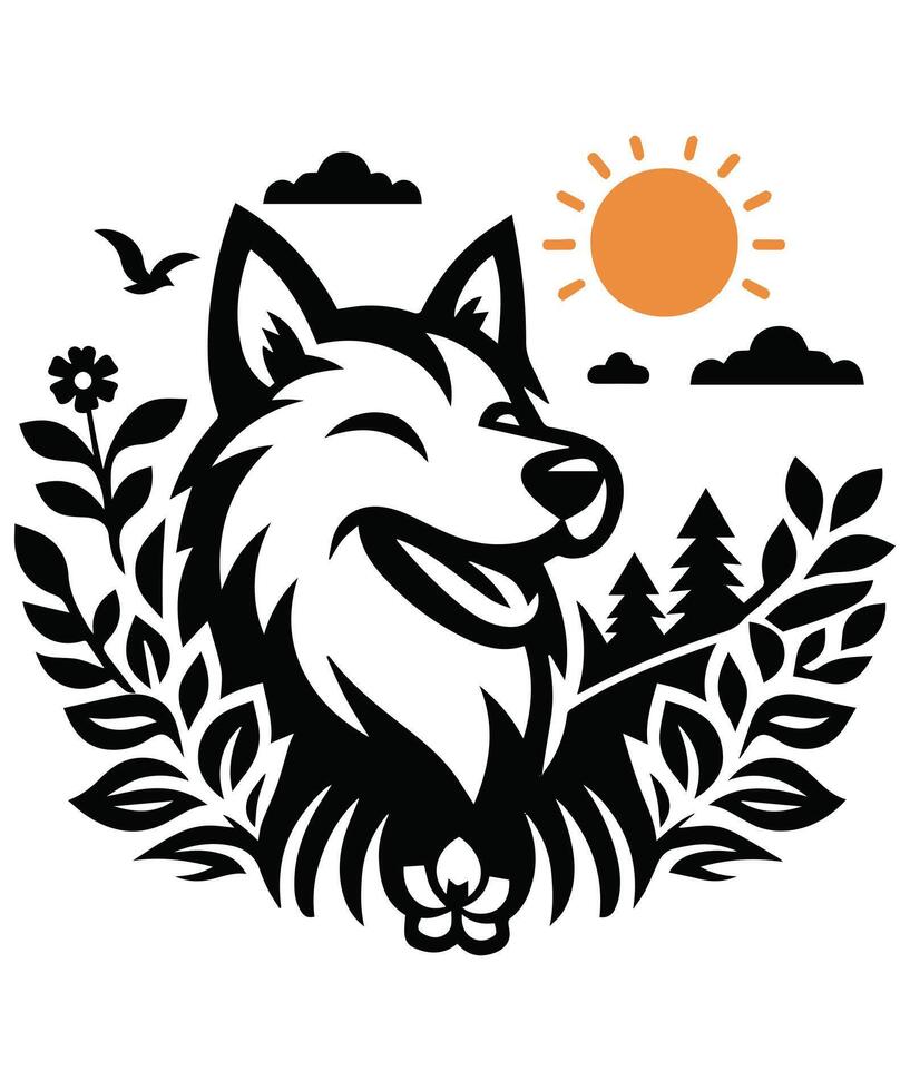 cute wolf on a white background, cartoon style, very happy expression vector
