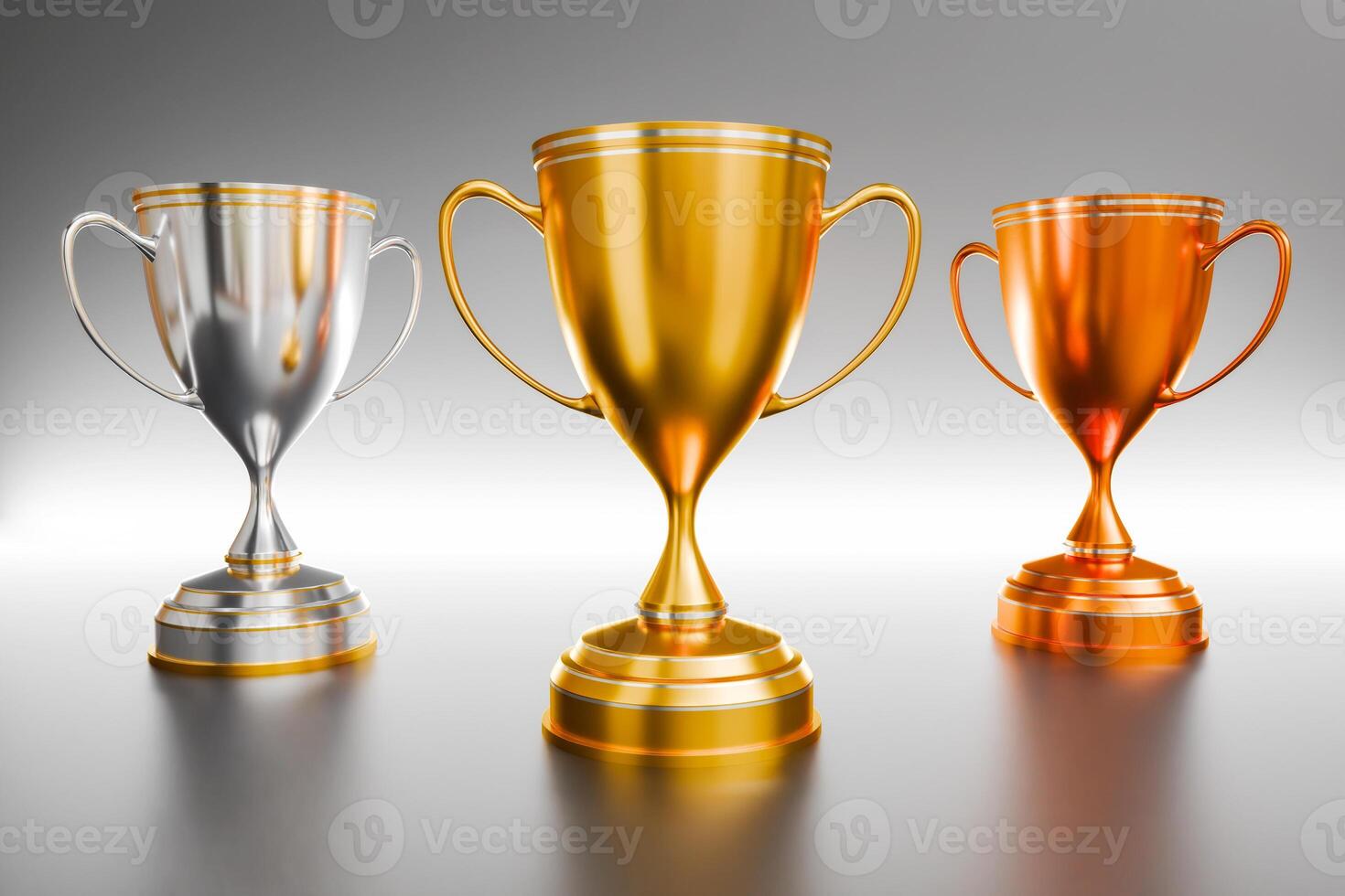Award trophy gold, silver, bronze, winner trophy isolated on background Rendering. 3D illustration. photo