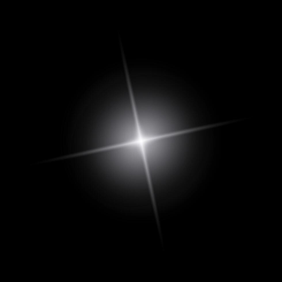 flashing lights, light effects, sunlight lens flare, glowing ray beams, sparkling starsicon on black background. vector