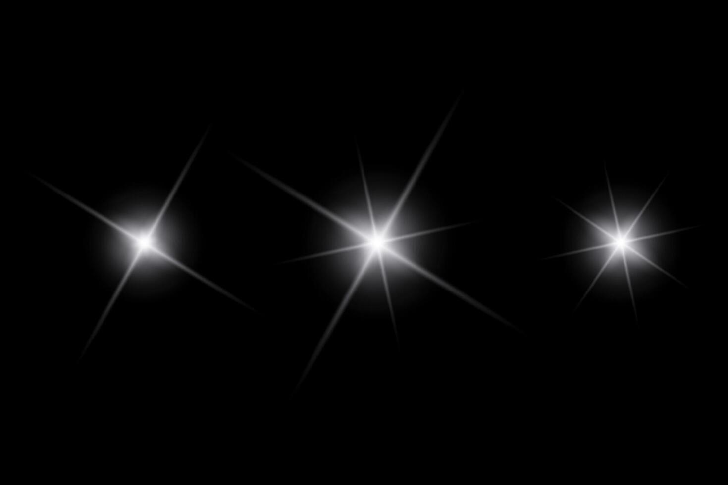 White sparkle lights, flashing lights, light effects, sunlight lens flare, sparkling starsicon on black background. vector