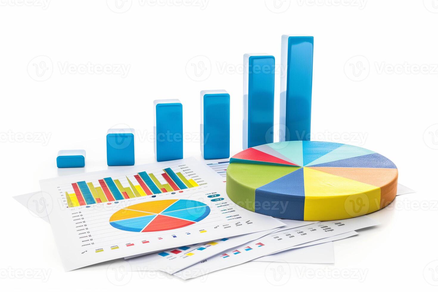 Bar and pie graph isolated on white background, finance business. photo