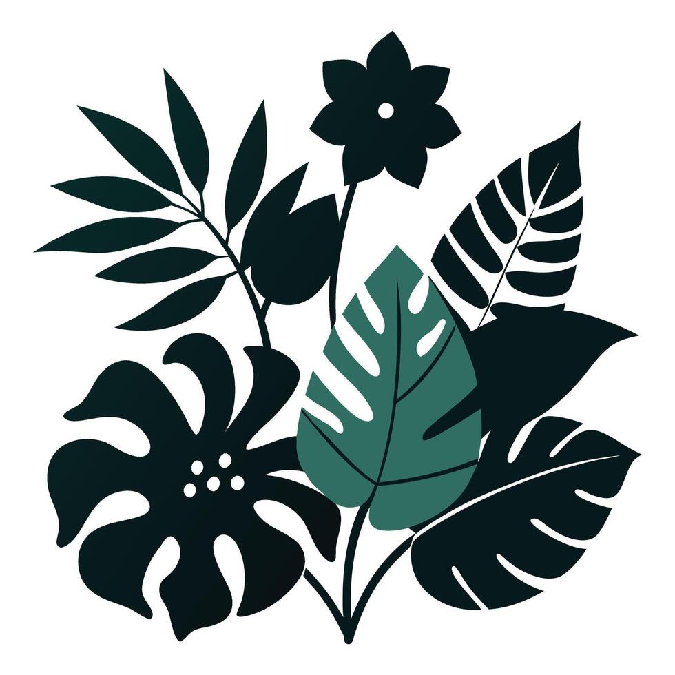 Exotic leaves and flowers silhouette Illustration art featuring intricate designs perfect for print, wall decor, branding, and digital projects. vector