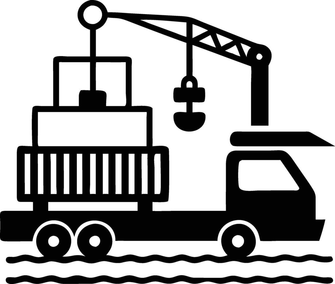 Crane Silhouette Icon Art I Industrial Construction Equipment Illustrations. vector