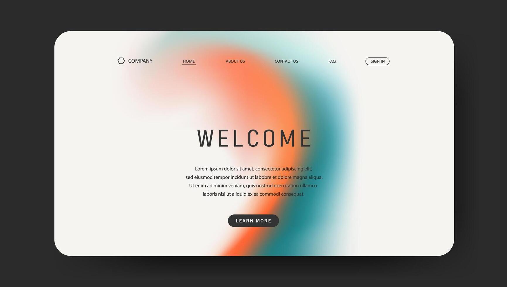 fluid gradient landing page with simple design. Futuristic UI website vector
