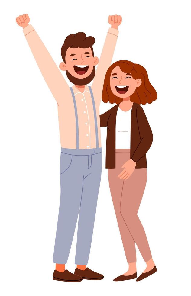 Happy couple hugging in flat style. Win.Happy man and woman together. The concept of love and relationships. vector