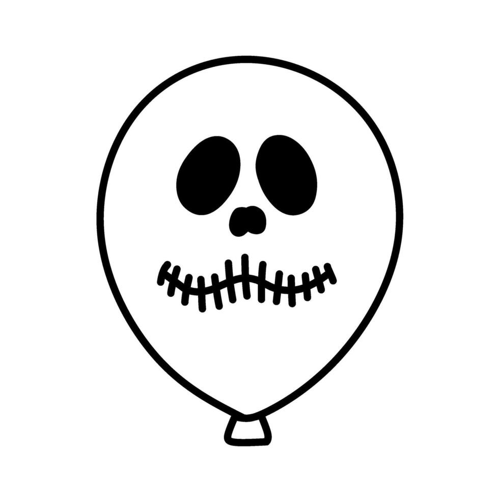 Funny Scary Face Halloween Balloon Line Icon, Weird Face Halloween Balloon Icon vector