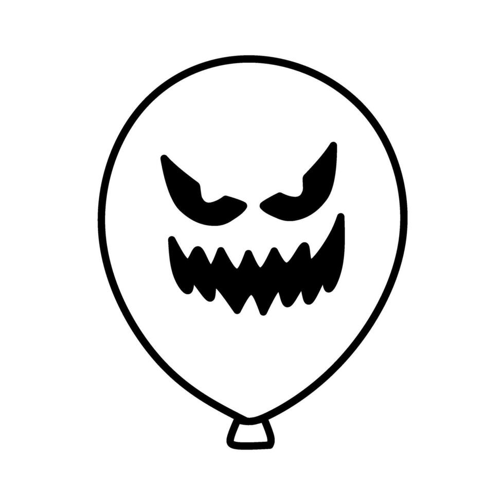 Line Icon Halloween Balloon Angry Expression, Halloween Balloon Icon Scary Face vector