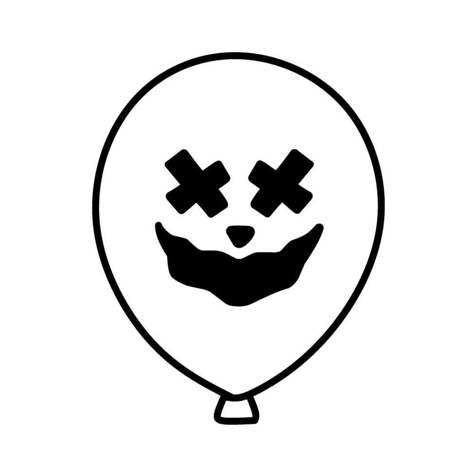 Halloween Balloon Line Icon Scary Face, Halloween Balloon Icon Weird Face vector