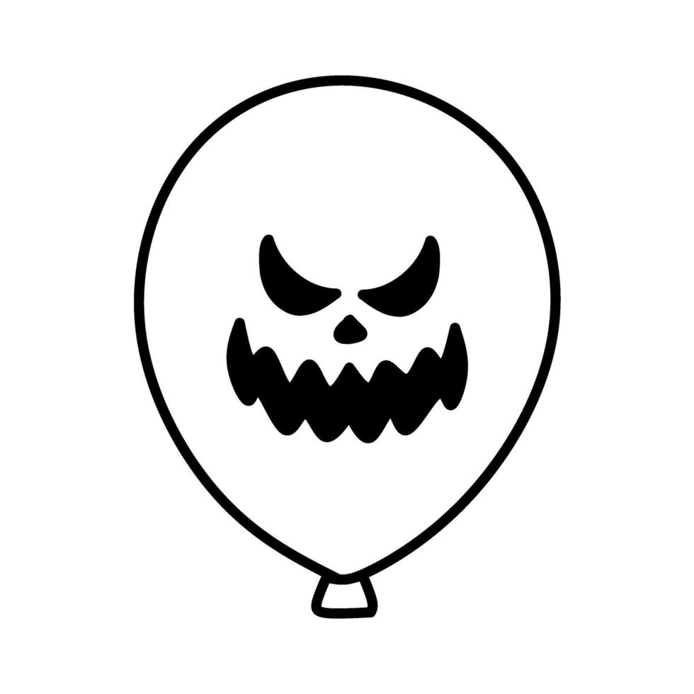 Line Icon Halloween Balloon Angry Expression, Halloween Balloon Icon Scary Face Expression vector