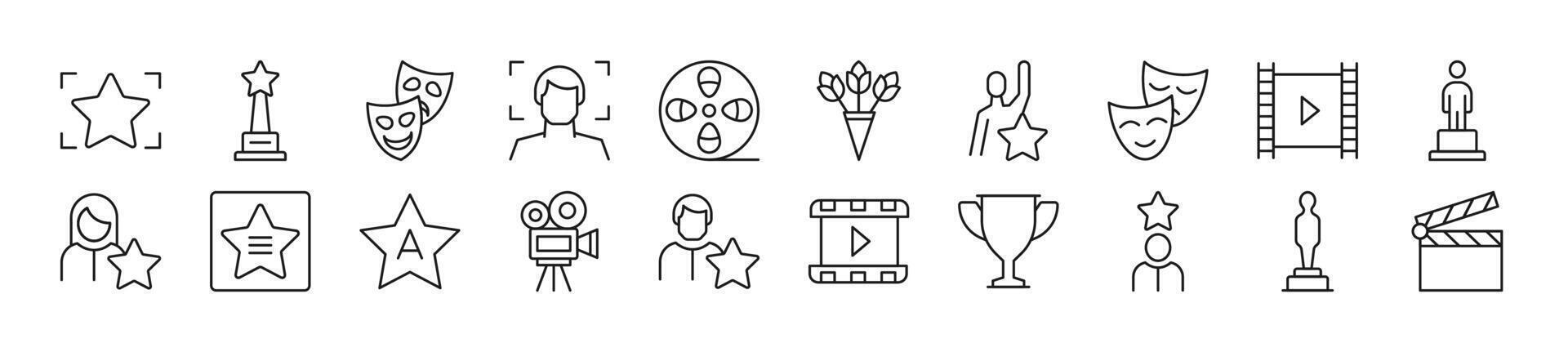 Pack of line icons of actor. Editable stroke. Simple outline sign for web sites, newspapers, articles book vector