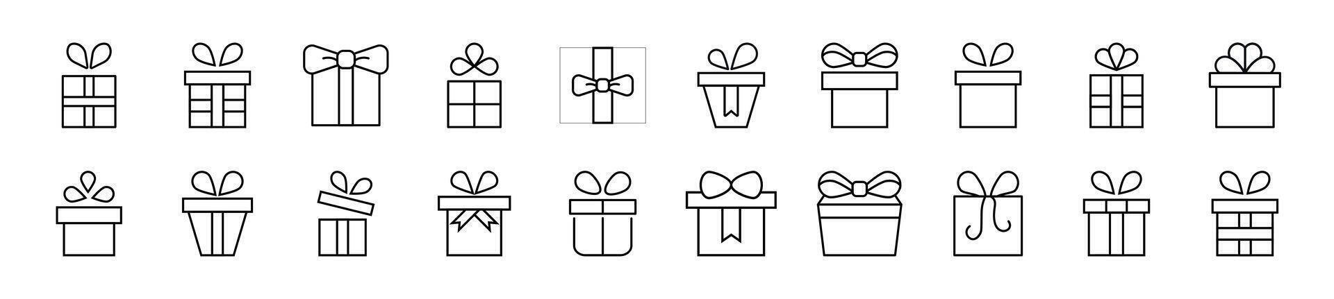 Collection of thin signs of giftbox. Editable stroke. Simple linear illustration for stores, shops, banners, design vector