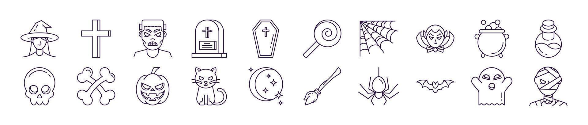 Collection of Line Icons of Halloween. Suitable for books, stores, shops. Editable stroke in minimalistic outline style. Symbol for design vector