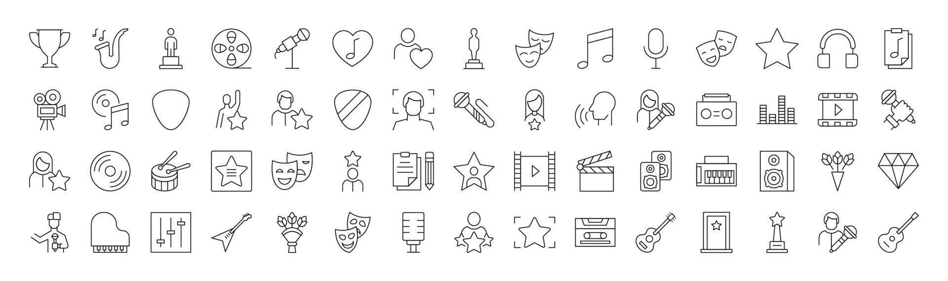 Collection of Line Signs of actor, singer, music and theatre. Suitable for books, stores, shops. Editable stroke in minimalistic outline style. Symbol for design vector