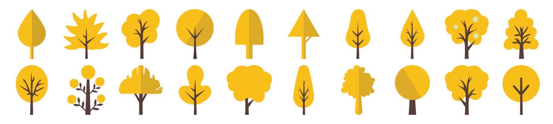 Yellow Autumn Trees Flat Images Collection. Suitable for infographics, books, banners and other designs vector