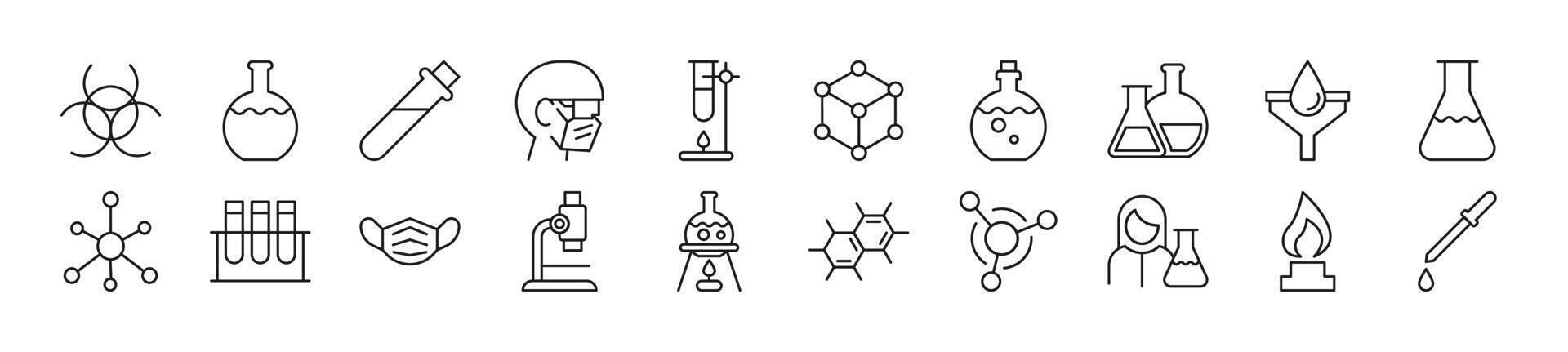 Set of thin line icons of chemistry. Editable stroke. Simple linear illustration for web sites, newspapers, articles book vector
