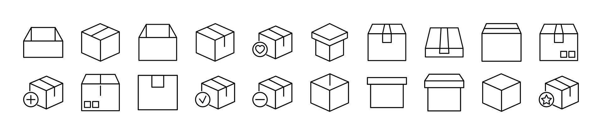 Bundle of linear symbols of boxes. Editable stroke. Linear symbol for web sites, newspapers, articles book vector