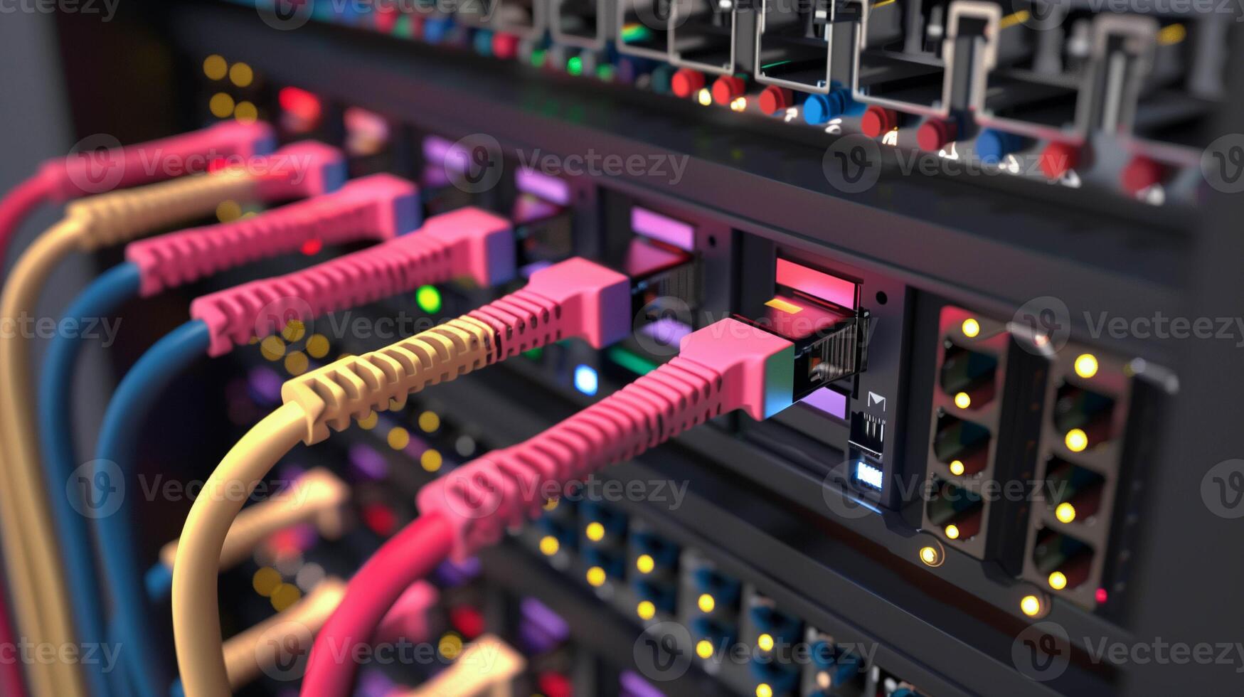 Ethernet cable connect to internet switch in data center. photo