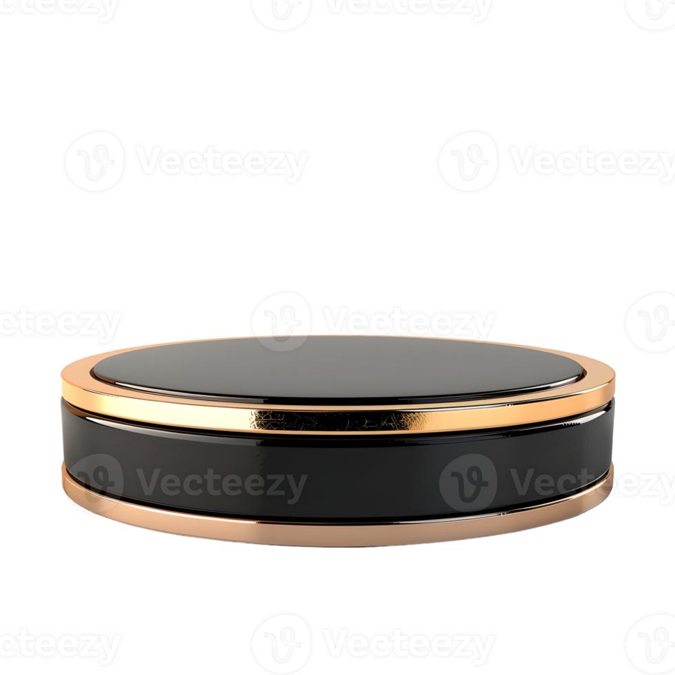 A black and golden round podium isolated on transparent background png