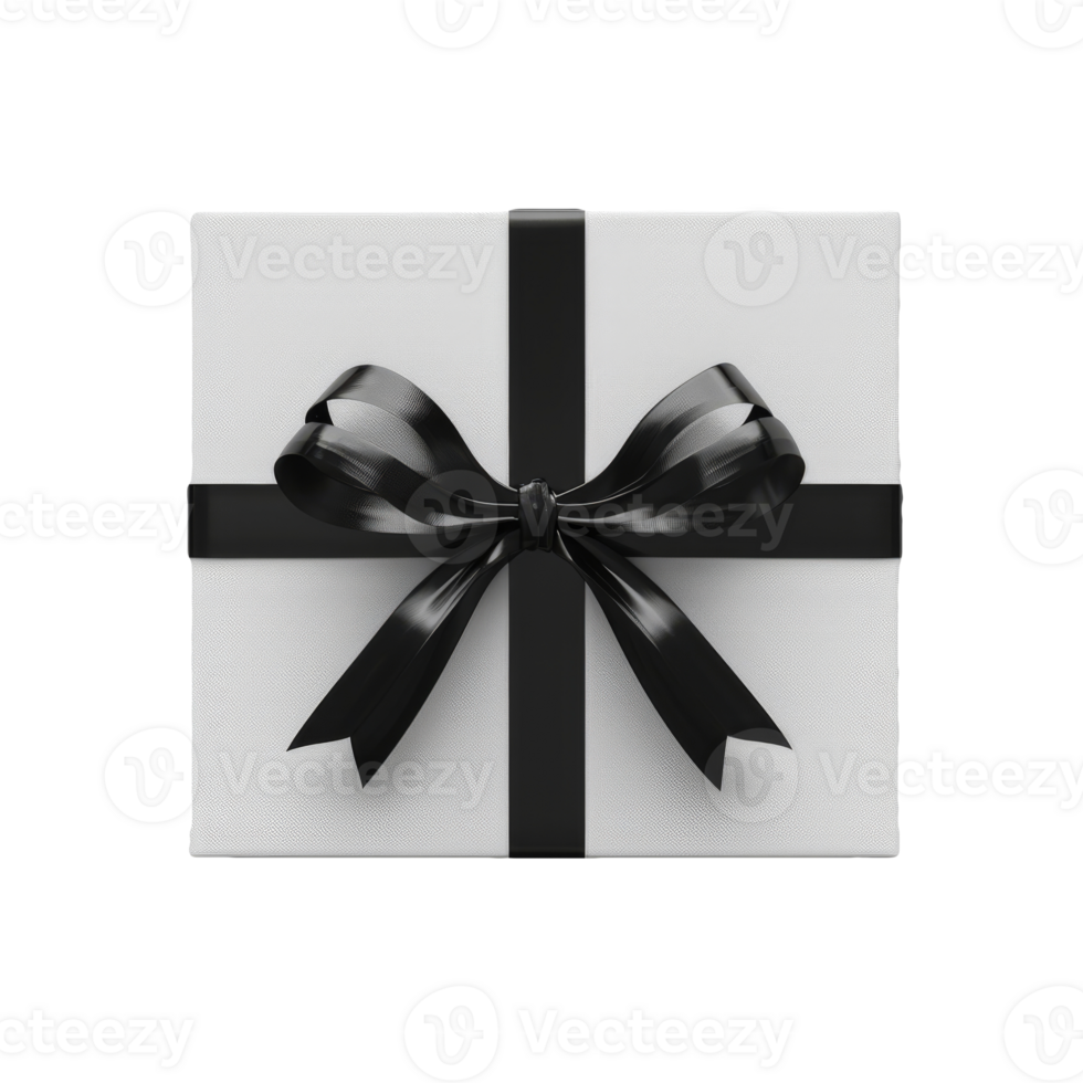 Gift Box Wrapped with Black Ribbon Illustration On Isolated Background png