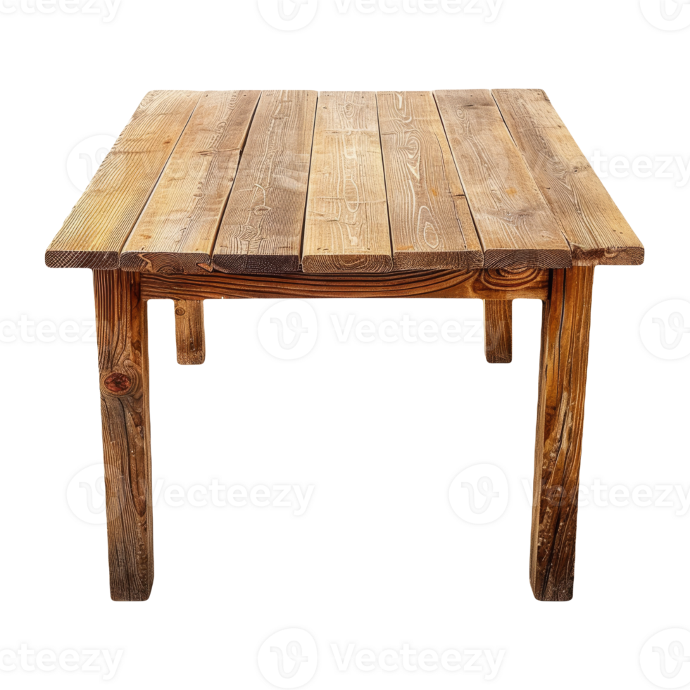 Rustic Rectangular Wooden Table with Classic Design On Isolated Background png
