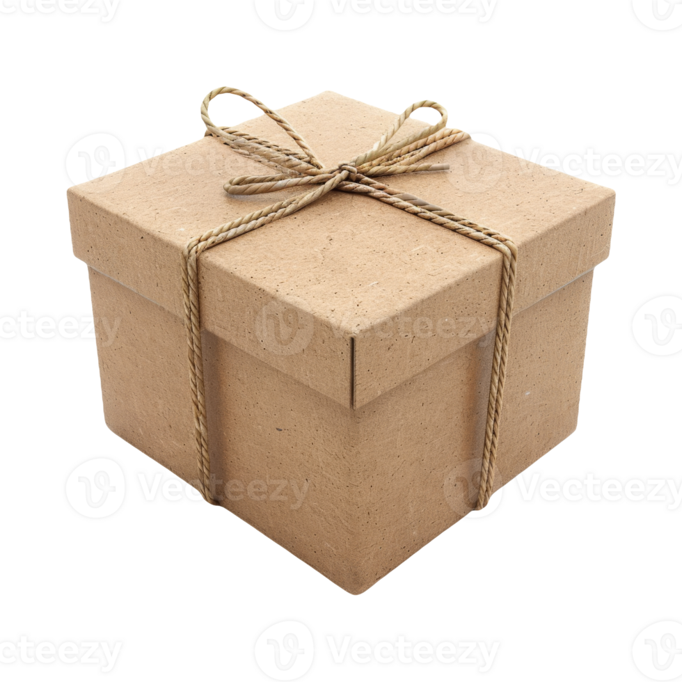 Handmade Craft Paper Gift Box with Twine On Isolated Background png