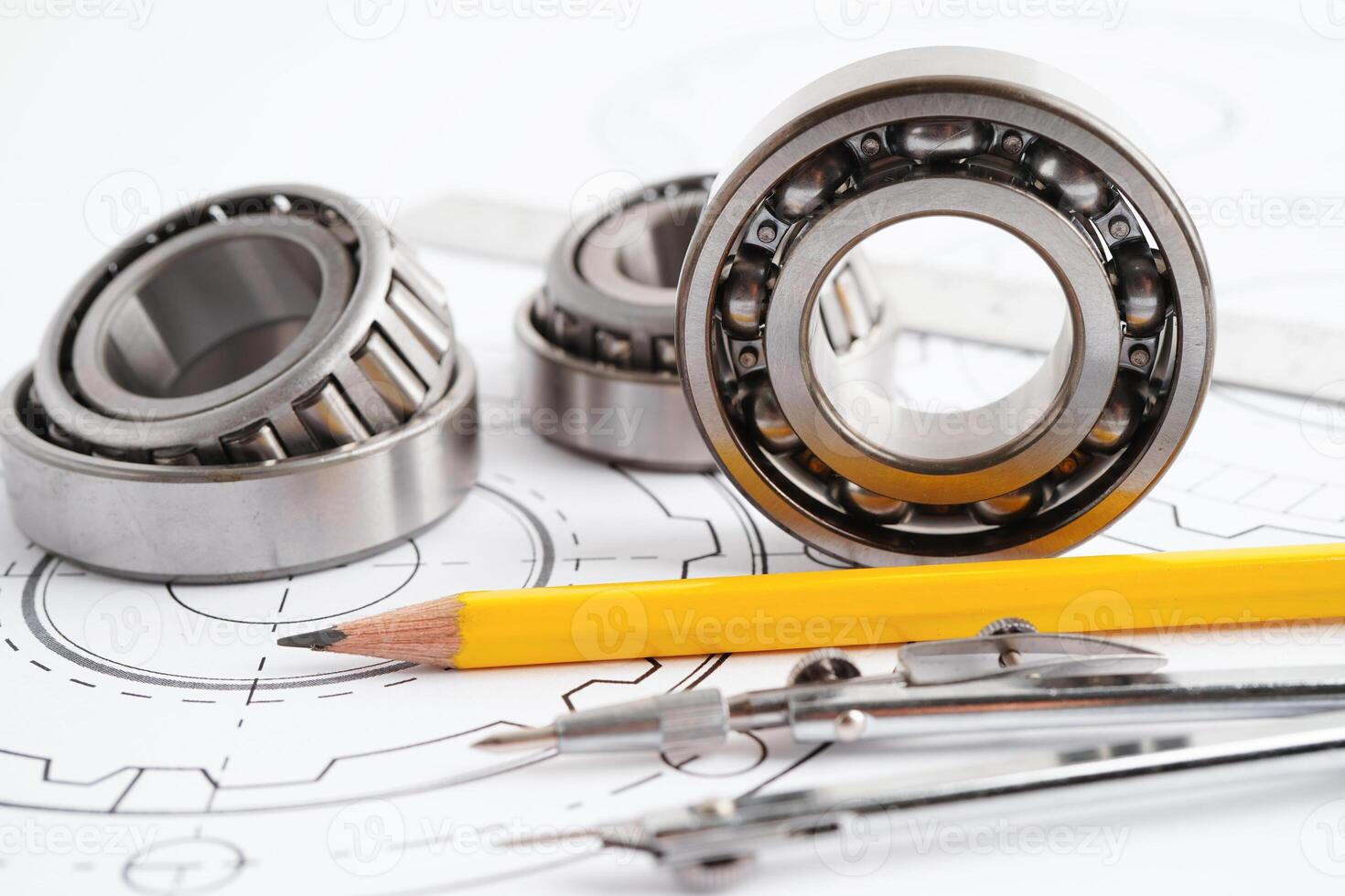 Engineering and precision tools with metal ball bering, mechanical industrial. photo