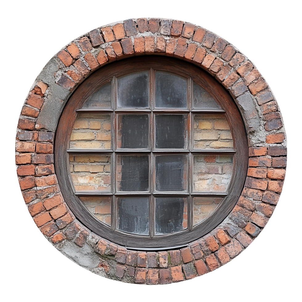 A round brick window with a brick wall png